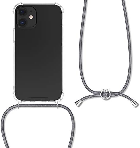 Carcasă KWMobile Crossbody compatibilă cu Apple iPhone 12 Mini Case - Clear TPU Phone Cover cu curea de cordon Lanyard - Transparent/Grey