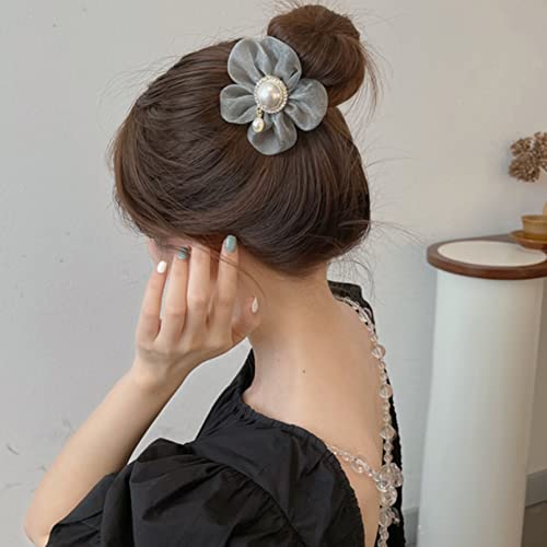 Cravate elastice de păr cu perle de flori, suport coadă de cal Accesorii de păr din Stras pentru fete, fără daune cravate de