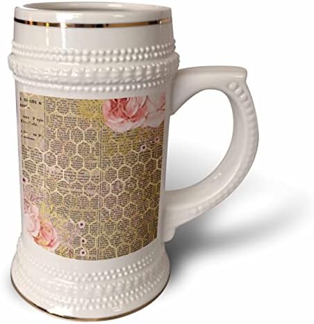 Amprenta de ziare 3Drose și imaginea din Gold Honeycomb Colaj floral roz - 22oz Stein Mug