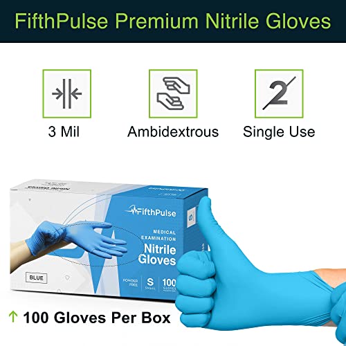 Mănuși medicale cu nitril albastru Fifthpulse Mediu, 100 număr - Mănuși de unică folosință de grad chirurgical Latex