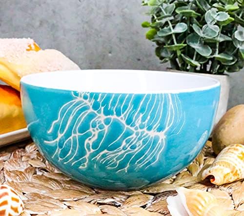 Pachet EBROS de 2 nautice Coast Ocean Sea Marine Jellyfish Abstract Art Blue Bowl Set de 2 Perfect pentru Supa Cereale Pasta
