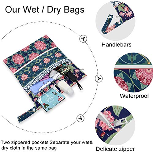 Visunny Ethnic Style Flower 2pcs Bag cu buzunare cu fermoar Reutilizabil lavabil pentru călătorii, plajă, piscină, îngrijire