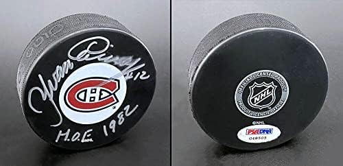 Yvan Cournoyer a semnat logo-ul Canadiens Hockey Puck + Hof 82 PSA / ADN autografat-autografe NHL pucuri