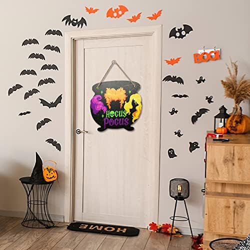 DeRroro Halloween Welcome Sign Hocus Pocus pentru decorul ușii din față, pridvor de fermă Patio în aer liber vrăjitoare Decorațiuni