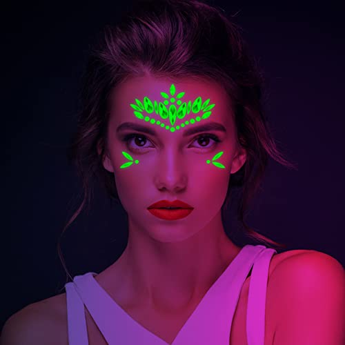 Glow in the Dark Face Jewels for Women - Temporary Face Gems Stickers, festival de față cu sclipici de față Halloween profesionist machiaj autocolant strălucitor pe corpul de față pentru festivalul de petrecere -4pcs