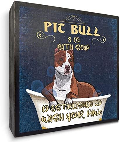 Retro Băi Tub Dog Dog Cutie din lemn Semne Decor de masă Placă Pit Bull & Co. Băi săpun Spălăți -vă cutia din lemn cutie Artă
