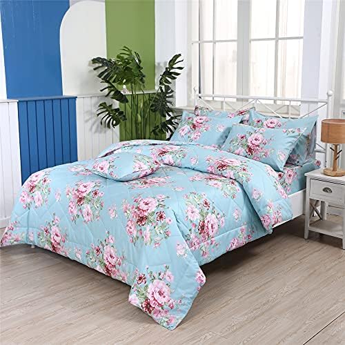 Fadfay Blue Comforter Set Twin 3pcs Shabby Floral Summer Quilt bumbac cu microfibră moale interior umplut lenjerie de