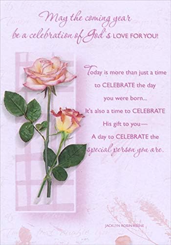 Salutări de designer Doi trandafiri roz pe religios roz deschis: Carte de naștere inspirată pentru ea: Femeie: Femei