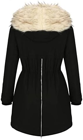 Dnuri Women Palton de iarnă cu talie elastică Jachete cu mânecă lungă din spate, cu fermoar, vestimentar cu glugă cu glugă jachete buton