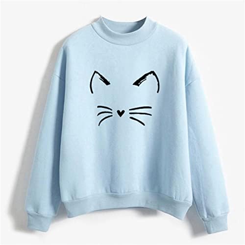 Panouri drăguță pentru femei zâmbet față de pisică tricou grafic ușor ușor cu mânecă lungă cu mânecă lungă pulovere casual