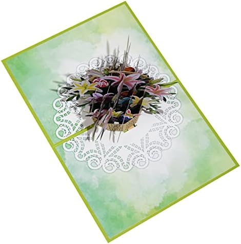 Carte de coș de crin Magic Ants Lily - Card de flori, Carte de Lily, Coș de Paște, carte pop -up, felicitare de Paște, cărți