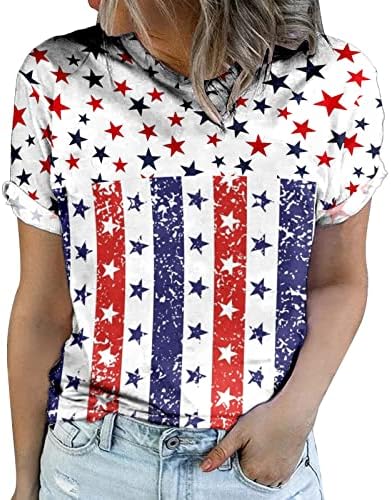 Cămăși de 4 iulie pentru femei cămașă de pavilion american cu mânecă scurtă rotundă SUA SUA 4 iulie cămăși pentru femei