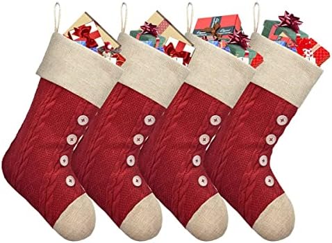 Elegantpark Red Knit Christmas Stockings Christmas Bronz Stocking Stocker Set de 4 ani de Crăciun șemineu pentru agăța cadouri