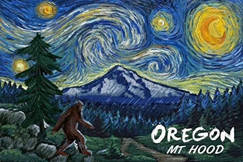 Lantern Press Mt Hood, Oregon, Bigfoot Starry Night