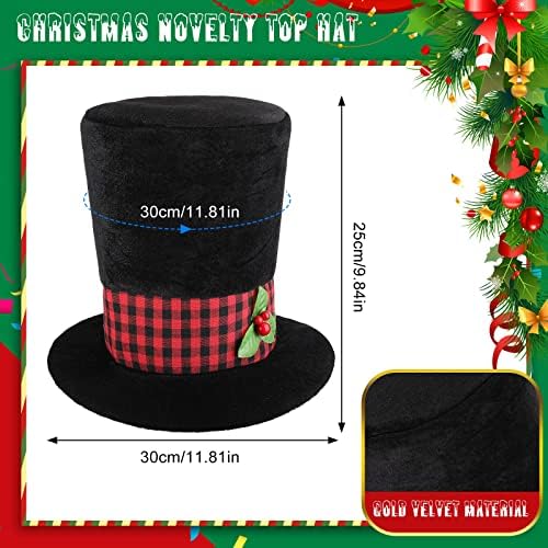 4 buc Crăciun Top Hat Snowman Top Hat cu carouri trupa Holly și fructe de padure negru Top Hat cu aspect Vintage noutate Fulg