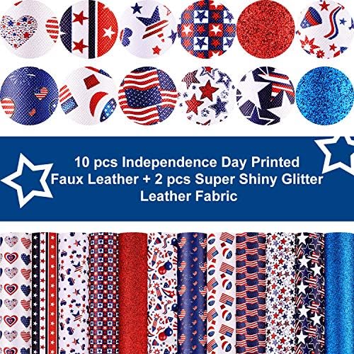 12 piese Patru iulie Ziua Independenței steaguri imprimate Faux foi de piele American Flag piele foaie Glitter Tesatura Din
