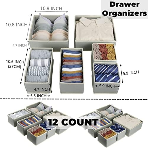 Organizator de sertare cu 12 pachete, Organizatoare de sertare pliabile pentru îmbrăcăminte, Compartimente de sertare din pânză,