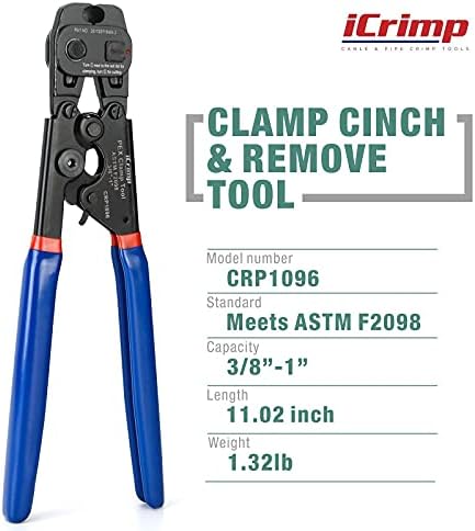 iCrimp clichet PEX Cinch Tool cu funcție de îndepărtare pentru cleme din oțel inoxidabil de 3/8 până la 1 inch cu 20buc 1/2