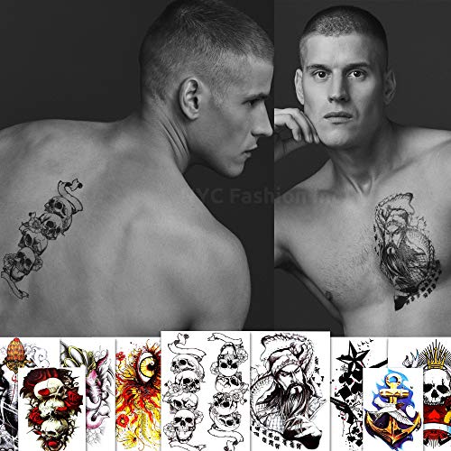 9 tatuaje temporare mari cool - pentru bărbați, adulți și adolescenți - craniu, elefant, ochi și mai multă artă corporală -