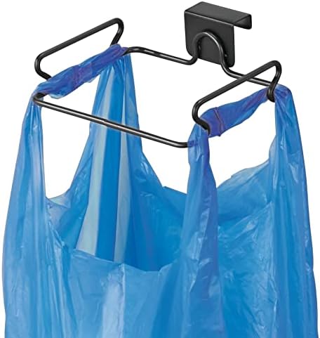 mDesign peste dulap sârmă metalică recipient mic pentru gunoi, suport pentru saci de gunoi pentru plastic reciclat reutilizabil