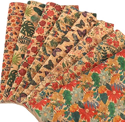 Cork Fabric Faux din piele foi: ZAIONE 8pcs florale imprimate Cork Fabric Retro Faux din piele foi 8x12 A4 pentru cercei portofele