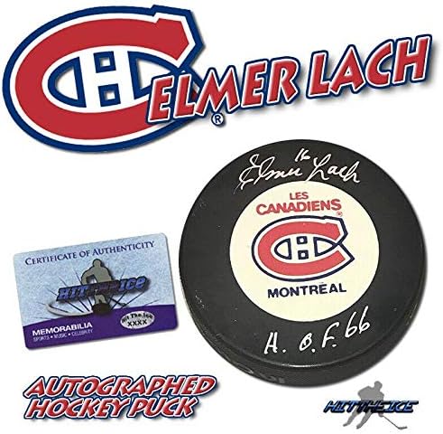 Elmer Lach a semnat Montreal Canadiens Vintage Puck-w / COA HOF 2-autografe NHL Pucks
