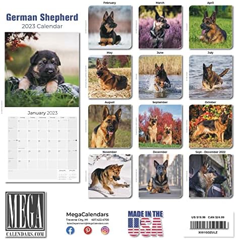 2022 2023 Calendar German Shepherd - Calendar lunar de perete pentru rasa câinilor - 12 x 24 Deschis - Hârtie groasă fără voie