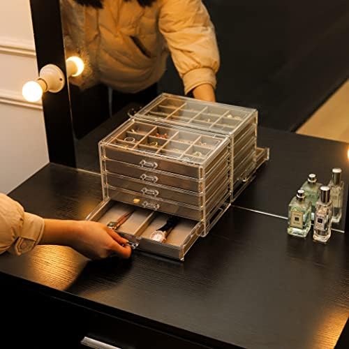 Organizator de bijuterii CQ acrylic cercel cu 5 sertare,cutie de bijuterii din acril transparent pentru femei,suport de afișare