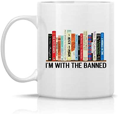 Sunt cu cana de cafea din ceramică interzisă, cărți interzise citind cărți cană de cafea, cană bibliotecar, iubitor de lectură