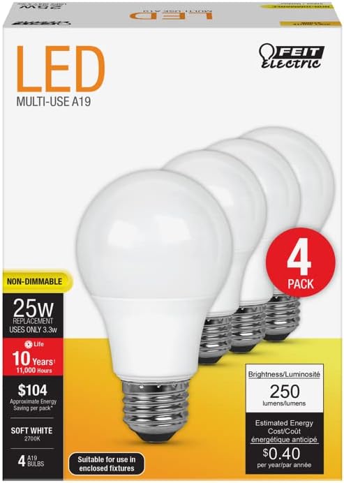 Feit Electric A19 E26 bec LED alb moale 25 wați echivalență 4-cantitate totală: 1