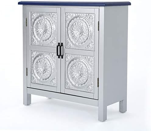 Christopher Knight Home Alana Firwood Cabinet cu suprapunere din lemn Faux, argintiu / bleumarin