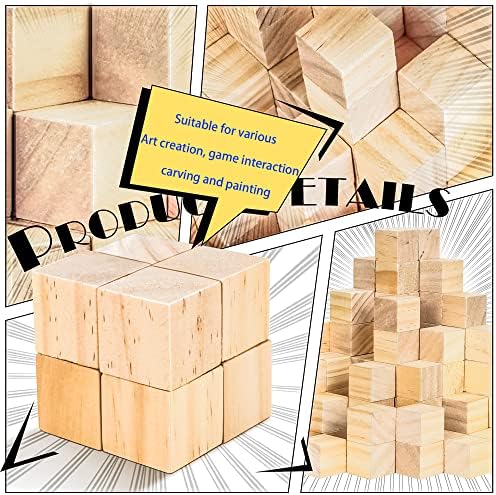 MotBach 100 bucăți cuburi de lemn de 1 Inch, cuburi de PIN neterminate, blocuri solide din lemn, Blocuri pătrate din lemn gol