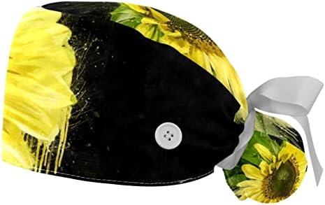 Lixiaoyuzz Black Sunflower Working Cap cu butoane cu bandă de transpirație Working Caps Caps Ribbon Back for Women