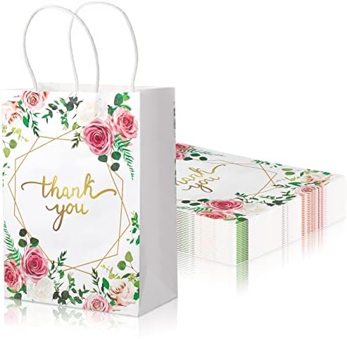 24 piese Floral Design mici Vă mulțumesc saci cu mânere Baby Shower favoarea saci vă mulțumesc favoarea saci de nunta alb Kraft