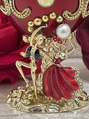 Ziua femeilor Faberge Egg Ediție Limitată Red Trinket Cutie Ornament Ornament Natural Mâna sculptat Diamant Diamant Silk Interior
