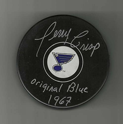 Terry Crisp semnat și inscripționat Original Blue St Louis Blues puck - autografe NHL Pucks