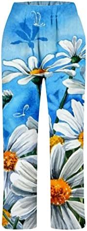 Pantaloni Felwors Llinen pentru femei plus dimensiuni, pantaloni de lounge Pantaloni de pulover floral de vară