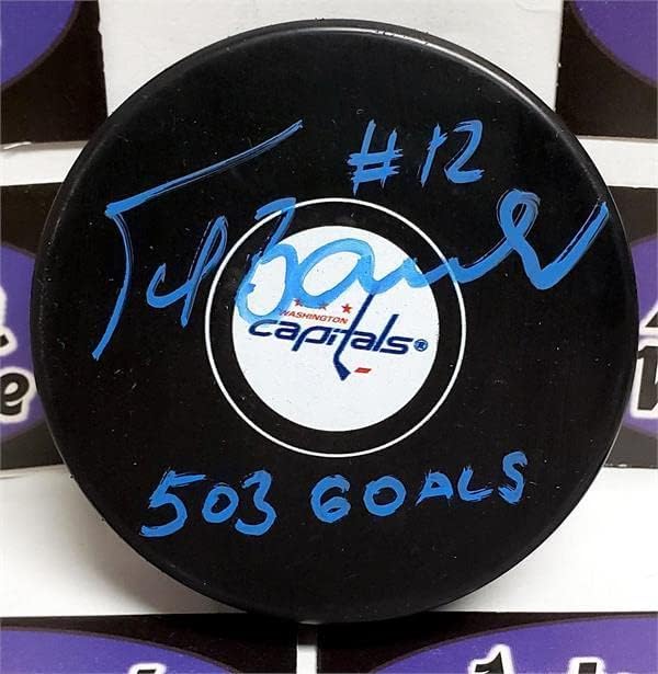 Peter Bondra a semnat pucul de hochei cu 503 de goluri-pucuri NHL cu autograf