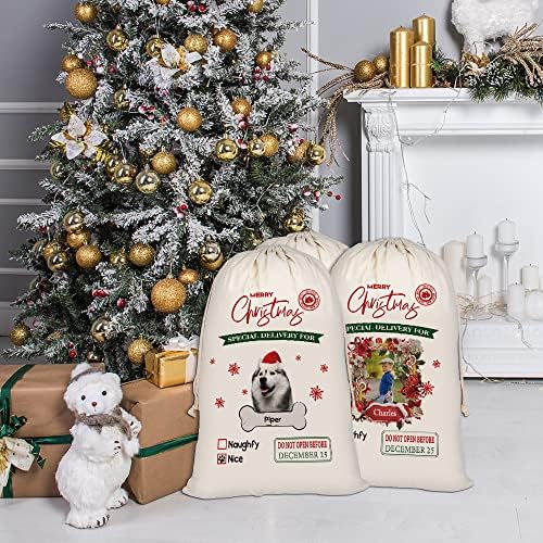 BAGEYOU personalizate câine Santa saci minunat engleză Bulldog Santa sac pentru Crăciun Xmas cadou cu cordon Bumbac lenjerie