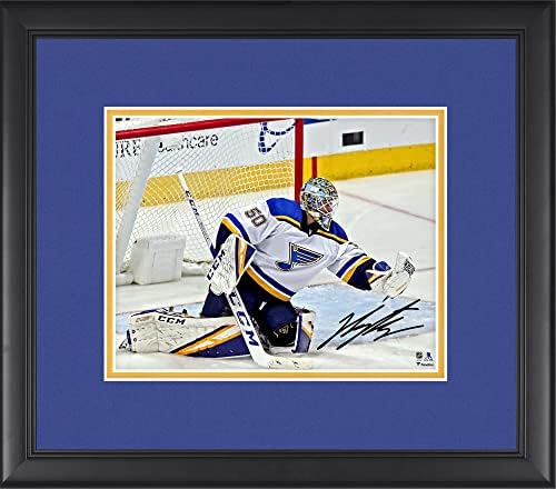Jordan Binnington St. Louis Blues încadrat cu autograf 8 x 10 mănușă Salvați fotografia-mănuși NHL autografate