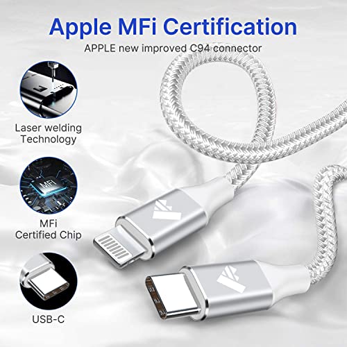 AIMINU 2pack 1ft USB C la cablu iPhone+2pack 3ft USB C la cablu iPhone compatibil cu iPhone 13 12 11 Pro Max XS XR X 8 7 6S