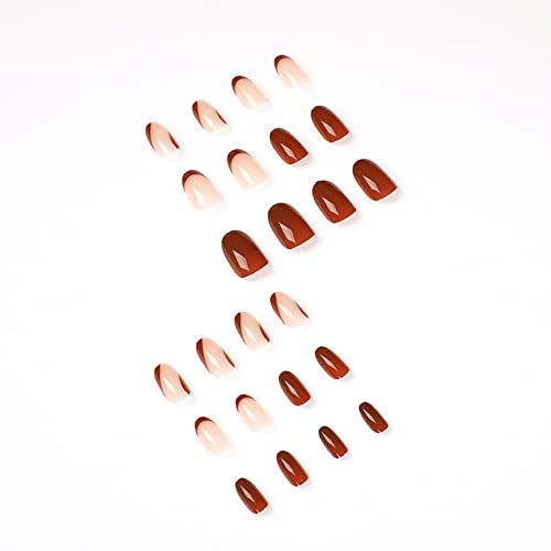 Press de migdale pe unghii lungime medie franceză unghii false maro franceze cu design unghii false de balerină artificială