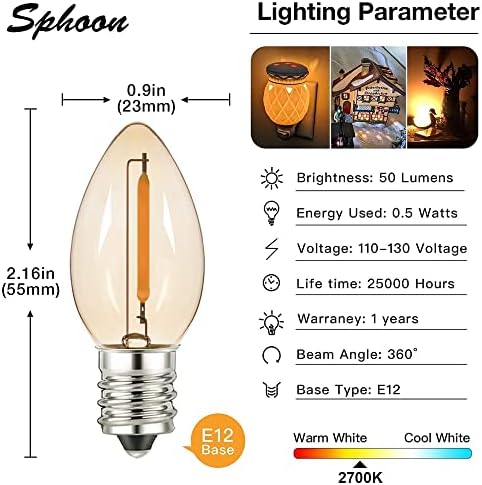 C7 înlocuire LED Becuri 0.5 W echivalent cu 7w candelabru bec 2700K cald alb în aer liber șir lumini E12 baza Edison LED noapte