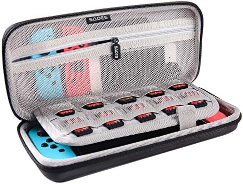 Carcasă de transport SADES pentru Nintendo Switch - Carcasa de călătorie de protecție se potrivește cu adaptorul de curent alternativ - Include 10 depozitare a jocurilor, coajă tare, accesorii Husa și mâner de transport