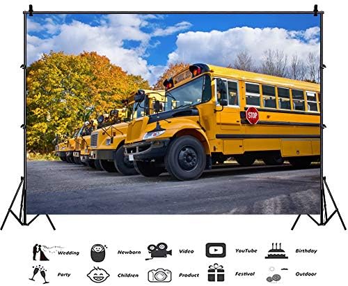 Baocicco 5x3ft înapoi la școală fundal autobuz școlar cer albastru fotografie fundal toamnă peisaj tapet Decor sezon școlar