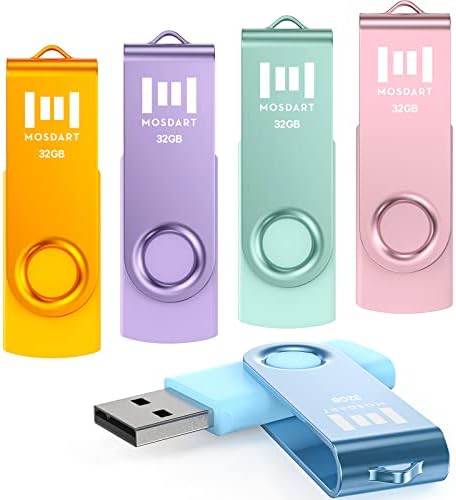 MOSDART 32GB USB Flash Drive 5 Pack, 32 GB Multicolor Multipack USB2. 0 thumb Drives, design pivotant cu lumină LED, stick