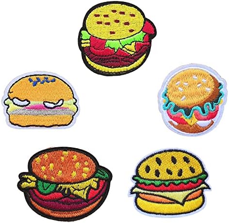 Kloriz 5 PC -uri hamburger patch food brodat fier pe cusut pe patch -uri aplicație cadou pentru copii