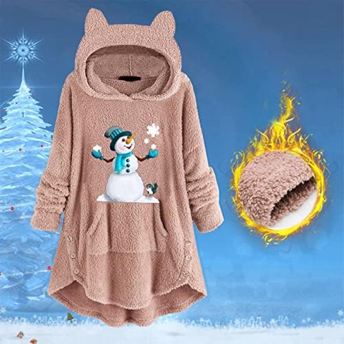 Femei Crăciun Fuzzy Fleece Hoodie Drăguț Pisica Ureche Capota Sherpa Căptușite Cald Fleece Haina Uza Iarna Pulover Tricou